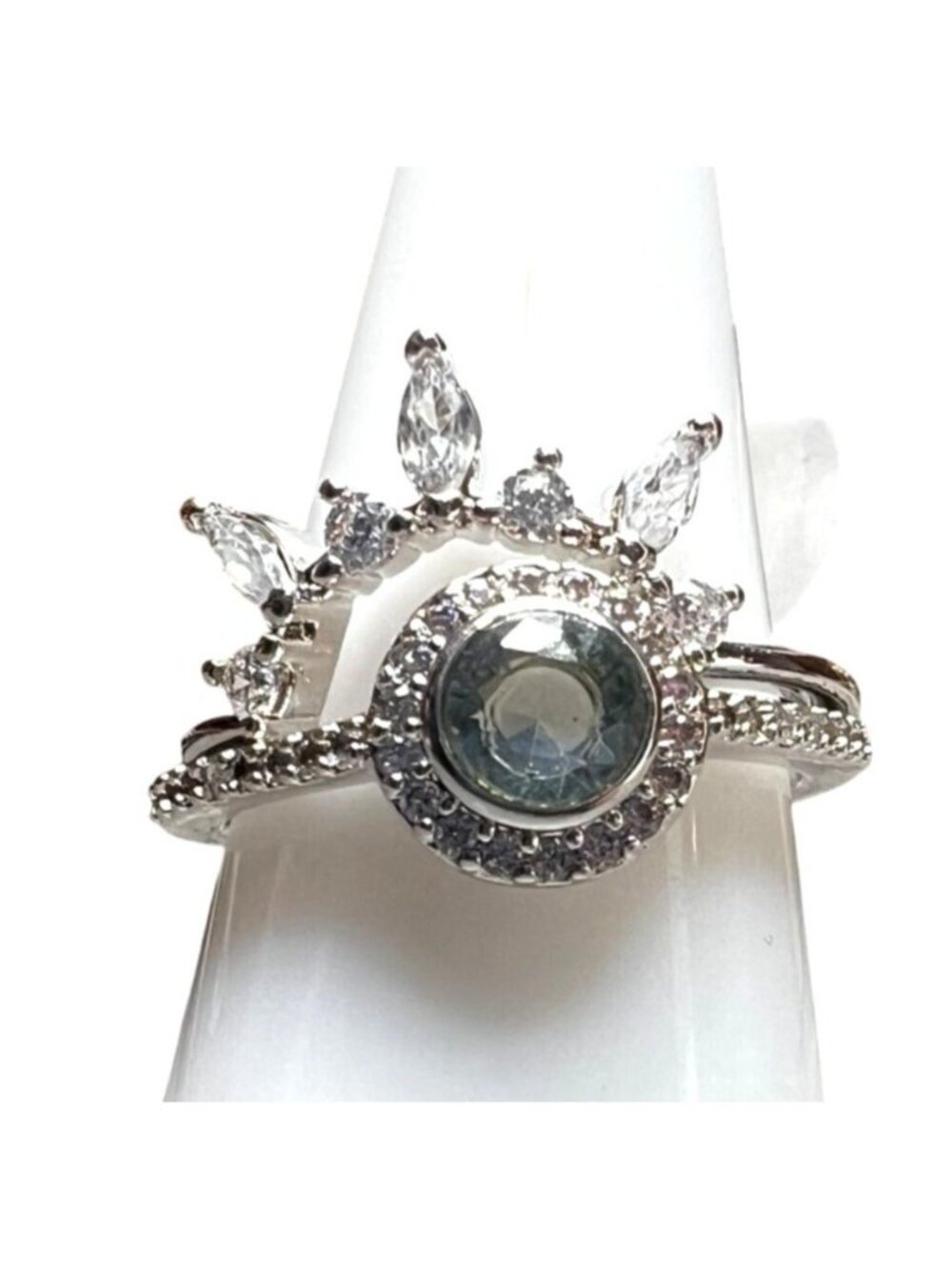 Ring Bomb Party Ring, size 6, gray blue gemstone rhodium plated, fashion, glam,